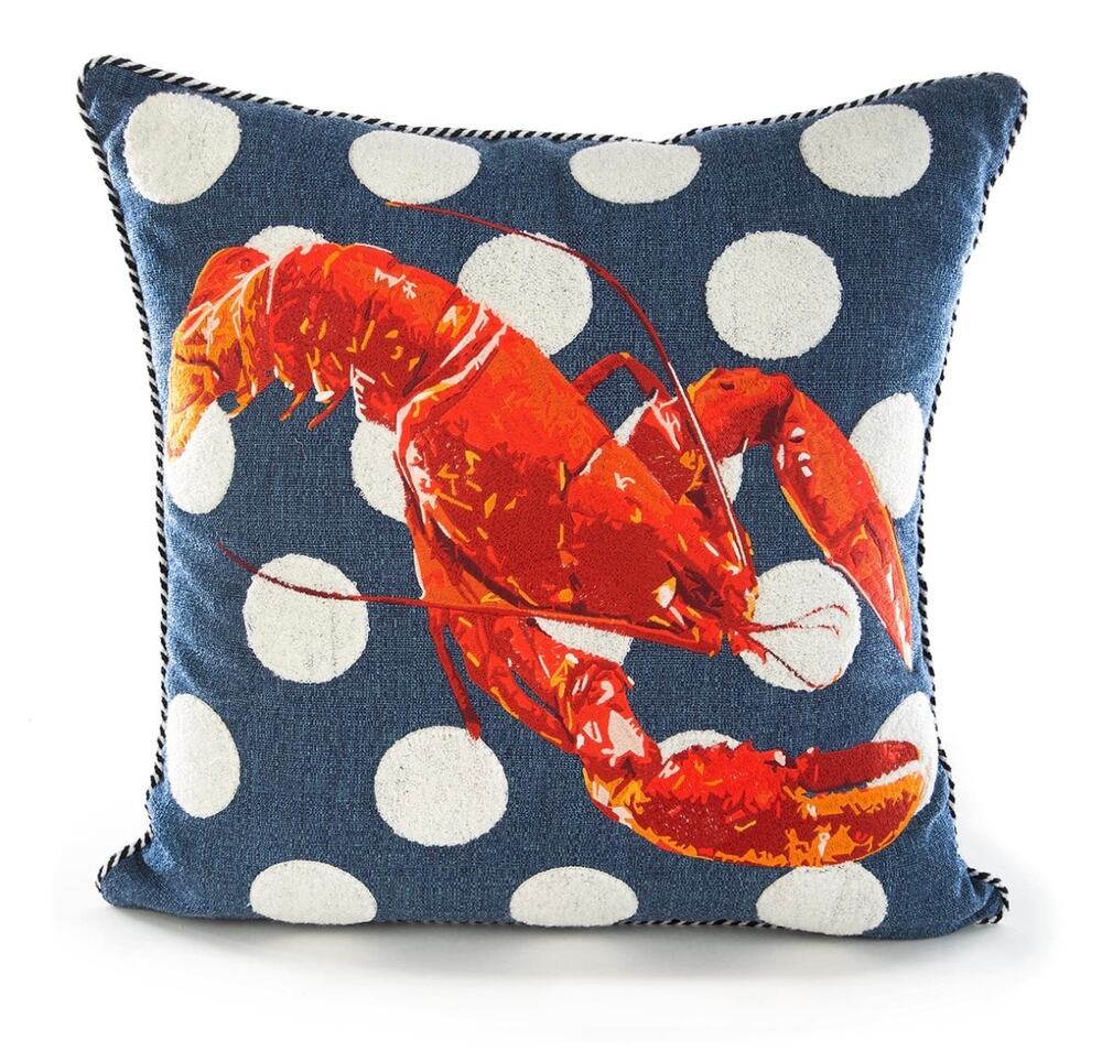 MacKenzie Childs Outside Embroidered Lobster Accent Pillow Nautical Beachy 20”